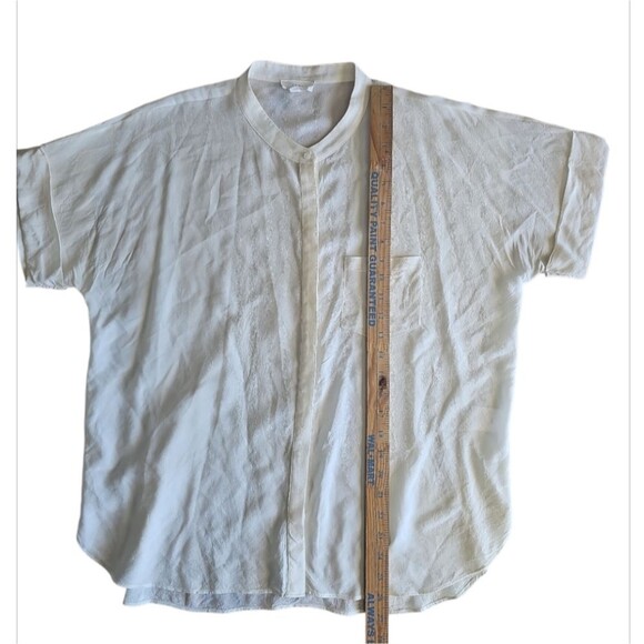 A Loves A 100% Silk Sheer Blouse Sz L Minimalist Cream Button Down Lightweight - Picture 14 of 16